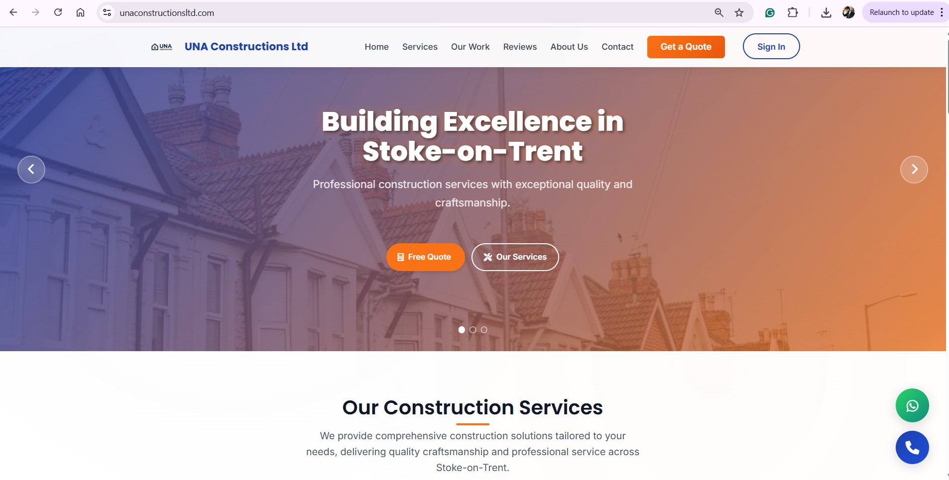 UNA Constructions Ltd, Stoke-on-Trent, UK - Company Website & Admin Panel